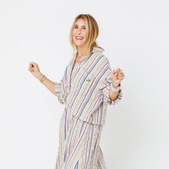 Kerri Rosenthal Sherri Stripe Shirt Blouse Top Buttondown Printed M New 270963 - Picture 1 of 11